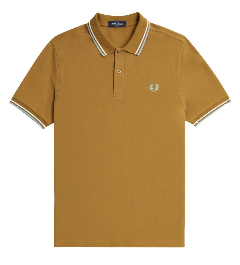 Men's Dark Caramel/Snow White/Silver Blue Twin Tipped S/S Polo