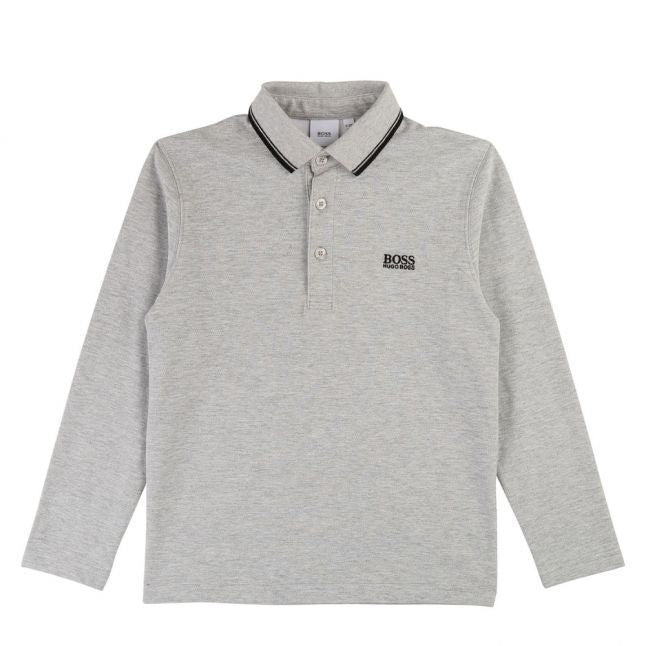 Boys Light Grey Marl Tipped L/s Polo Shirt