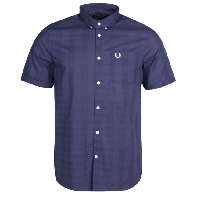 Mens Inky Blue Tonal Gingham S/s Shirt