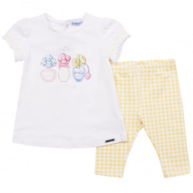 Girls White & Yellow Perfumes T Shirt & Leggings