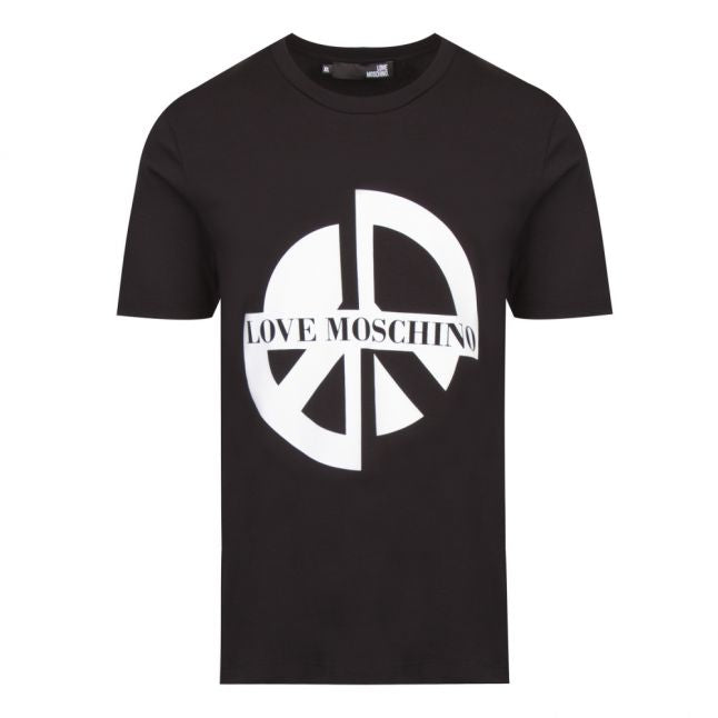 Mens Black Half Peace Logo Slim Fit S/s T Shirt