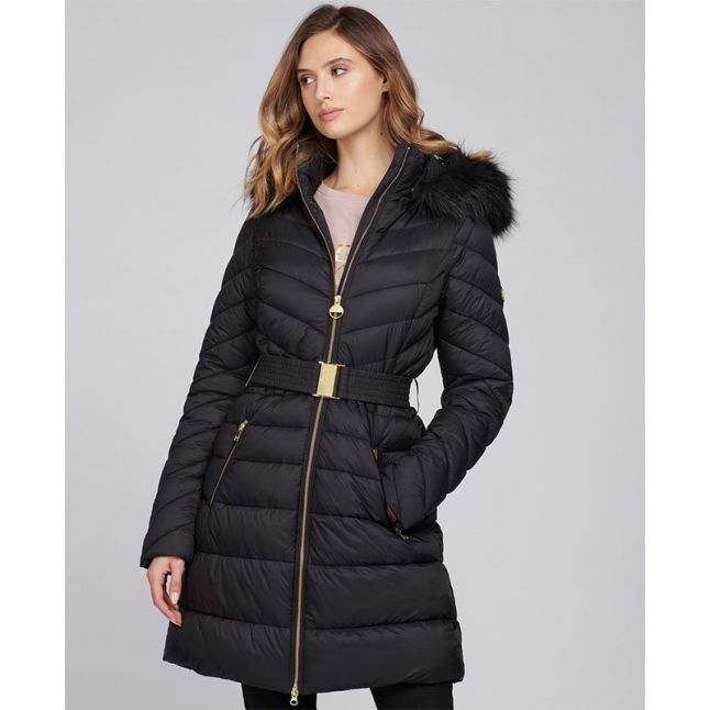 Womens Black Darley Moore Quilted Hooded Coat