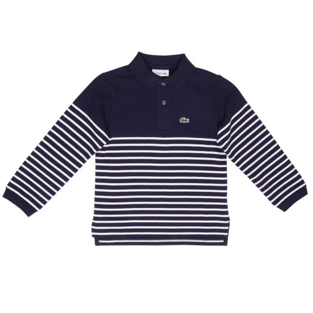 Boys Navy & White Striped L/s Polo Shirt