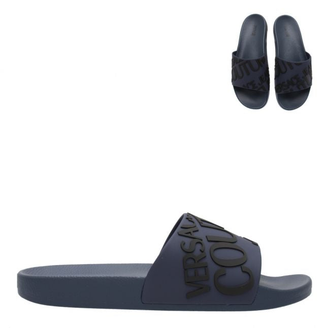 Mens Navy Branded Logo Slides