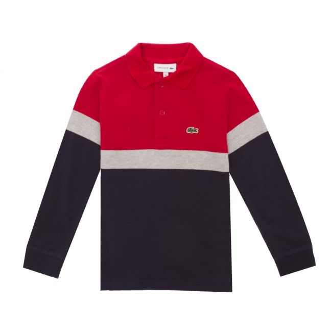 Boys Navy/Red Colourblock L/s Polo Shirt