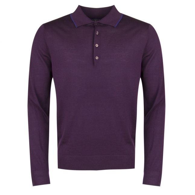 Mens Aubergine Merino Knit L/s Polo Shirt