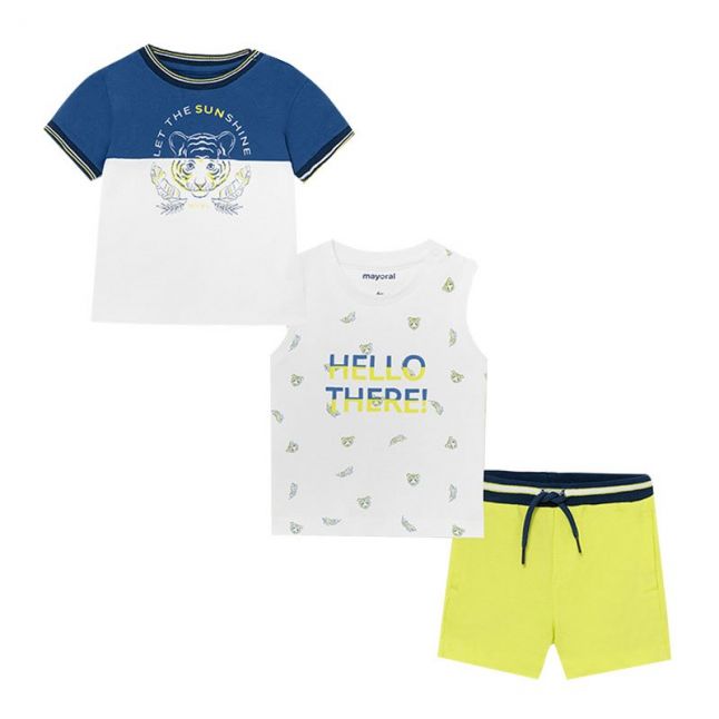 Infant Blue/Lime Tiger 3 Piece Shorts Set