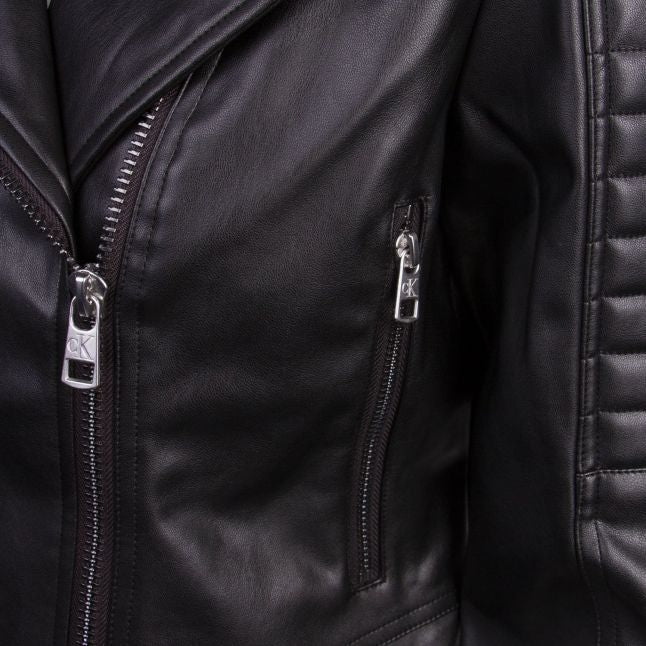 Womens Black Faux Leather Biker Jacket