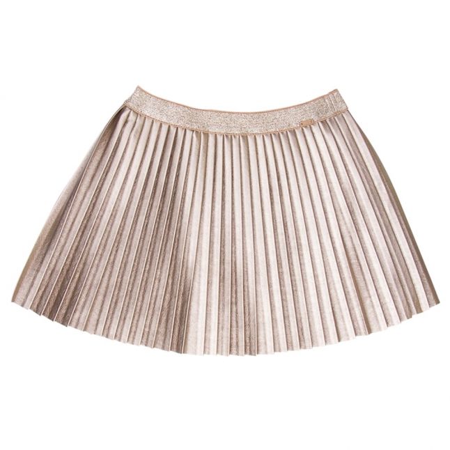 Girls Champagne Metallic PU Pleated Skirt