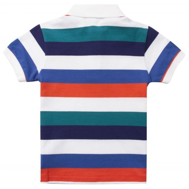 Boys White And Orange Striped Pique S/s Polo Shirt