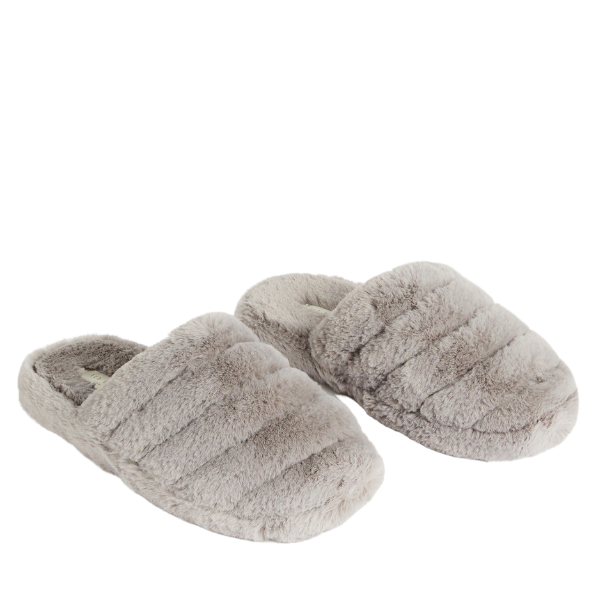 Womens Grey Lopsey Faux Fur Mule Slippers