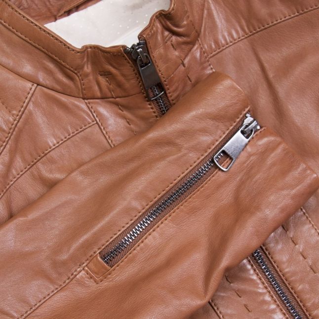 Casual Womens Light Brown Janabelle4 Leather Jacket