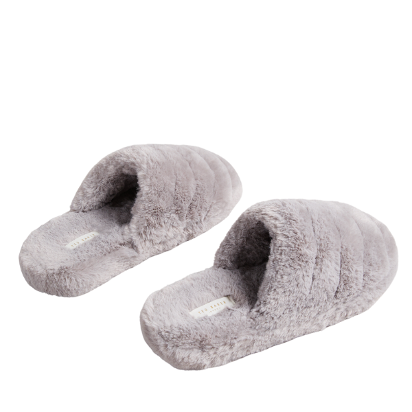 Womens Grey Lopsey Faux Fur Mule Slippers