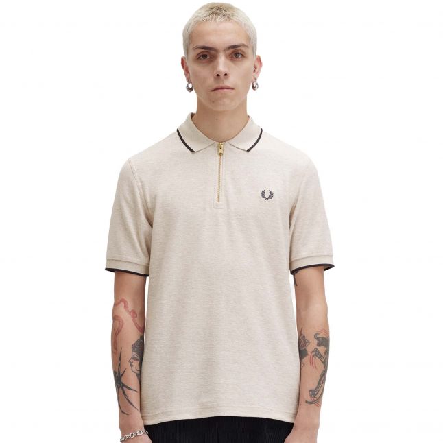 Mens Fred Perry Porridge Marl Crepe Pique Zip S/s Polo