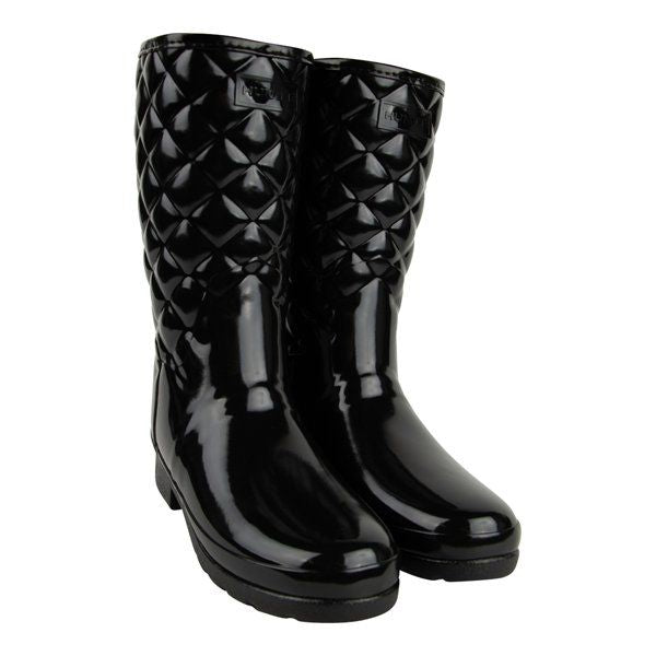 Womens Hunter Black Refined Short Quilt Gloss Boots