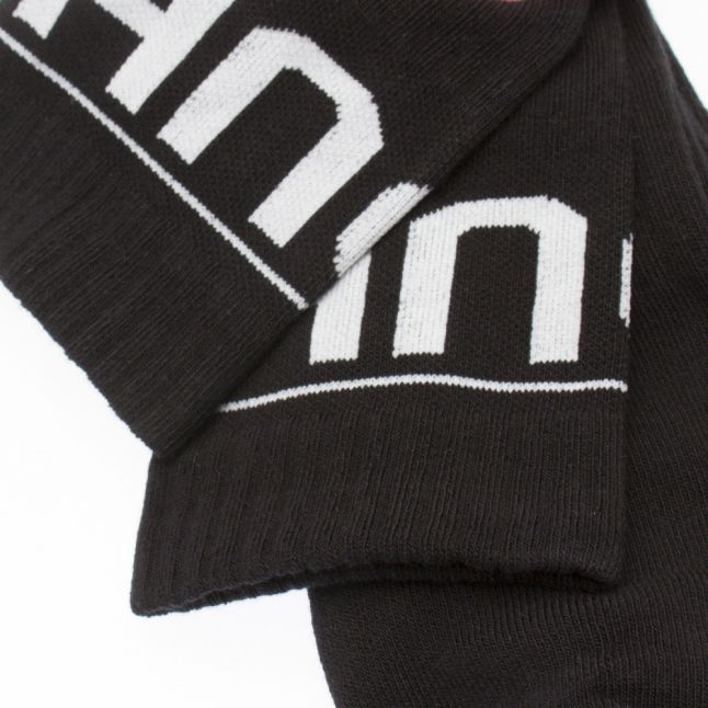 Mens Black 2 Pack Rib Logo Socks