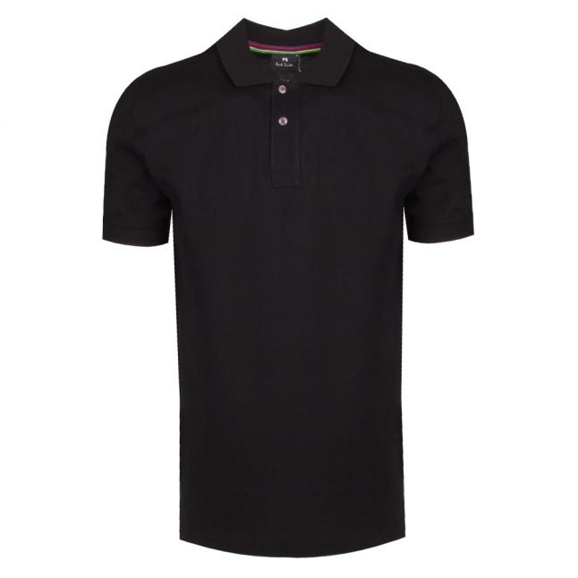 Mens Black Tape Trim Regular Fit S/s Polo Shirt