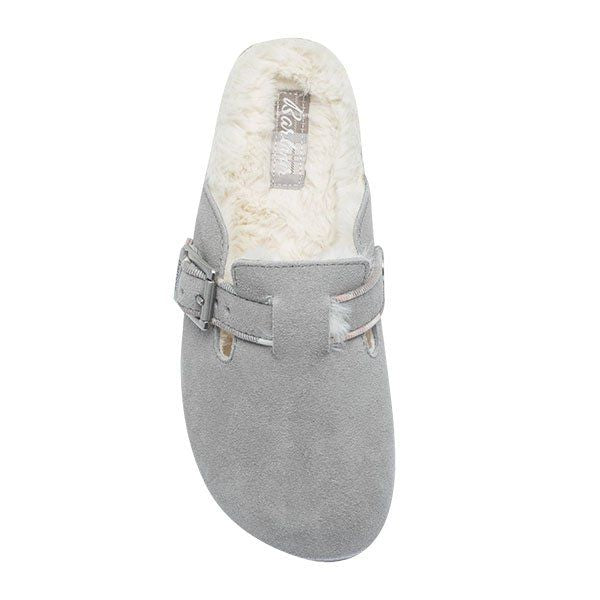 Womens Grey Suede Nellie Buckle Slippers