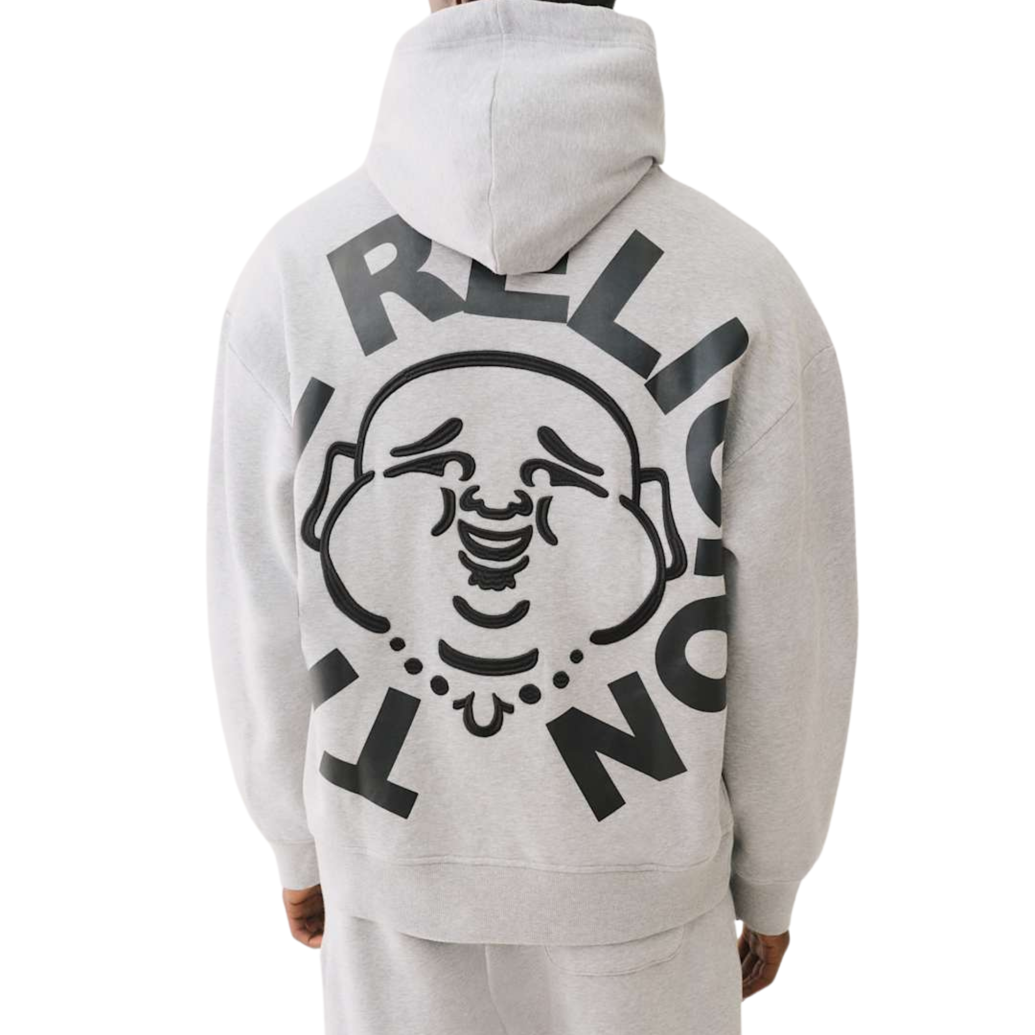 Mens True Religion Heather Grey Buddha Face Hoodie