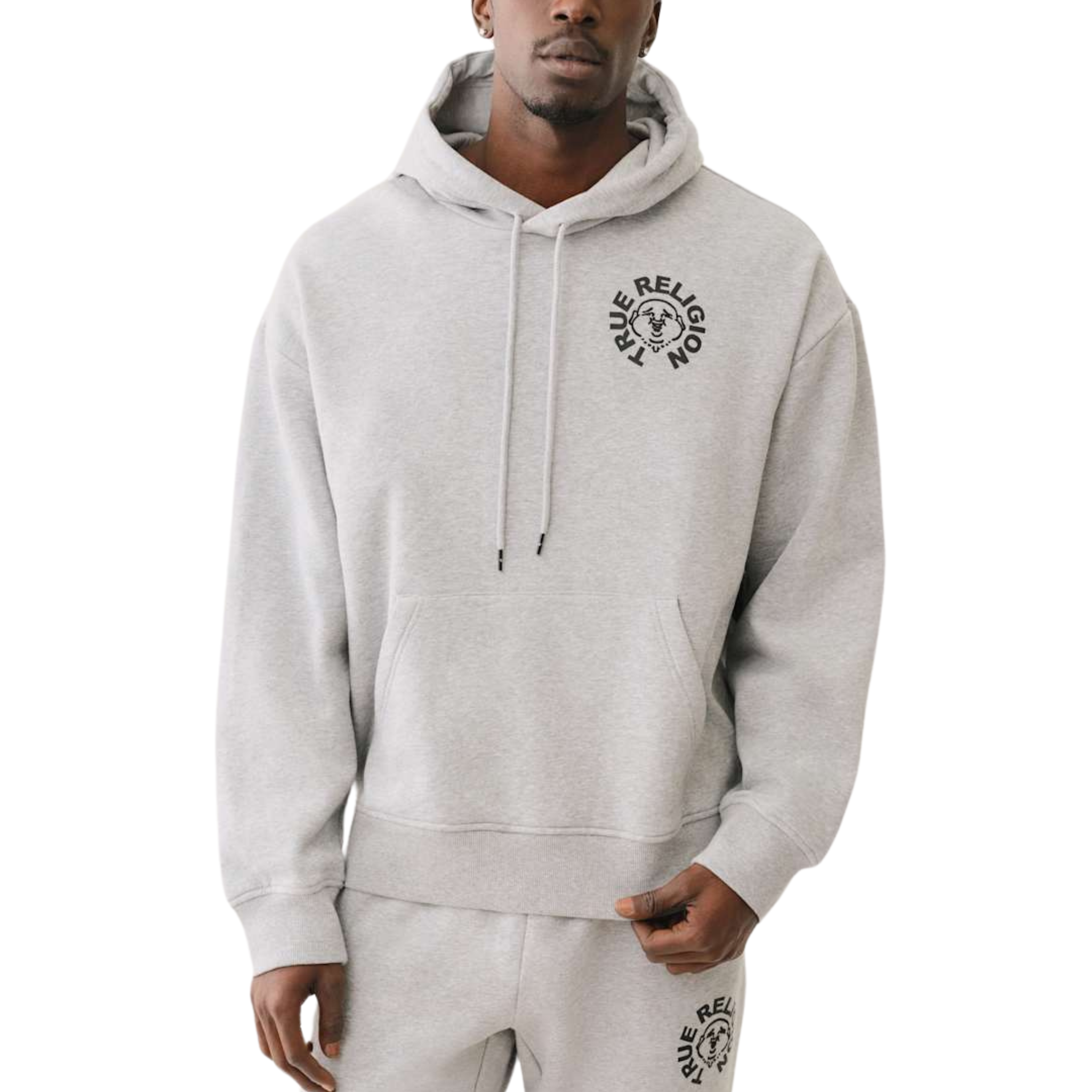 Mens True Religion Heather Grey Buddha Face Hoodie