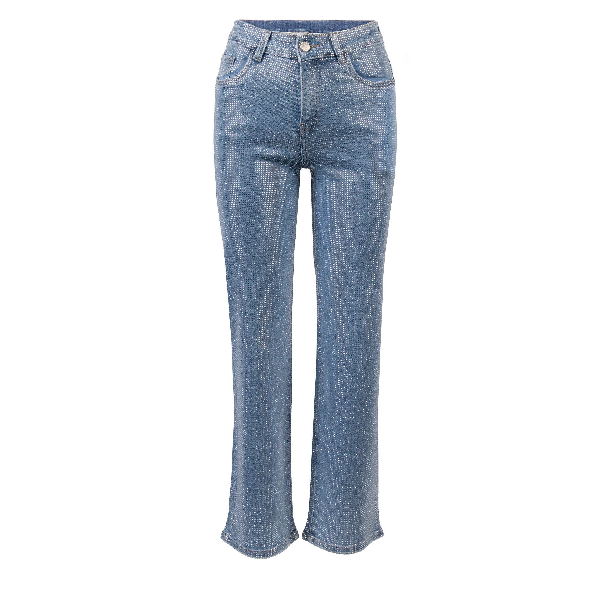 Womens Blue Full Embellished Wide Fit Jeans