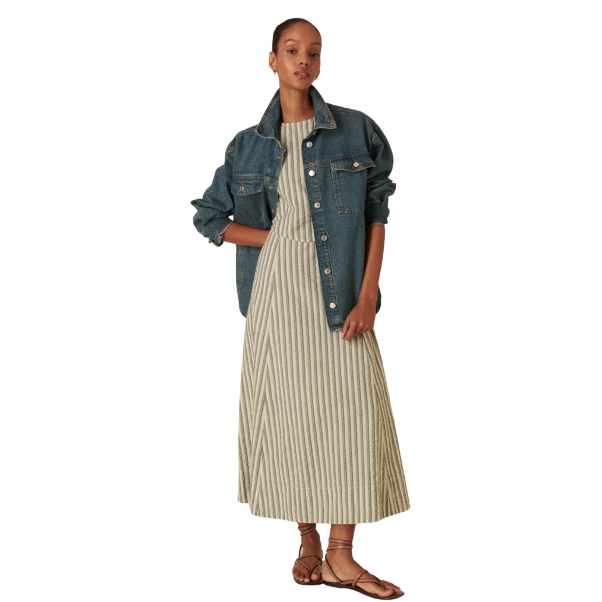 Womens Nobody's Child Green Stripe Cedar Seersucker Midi Dress