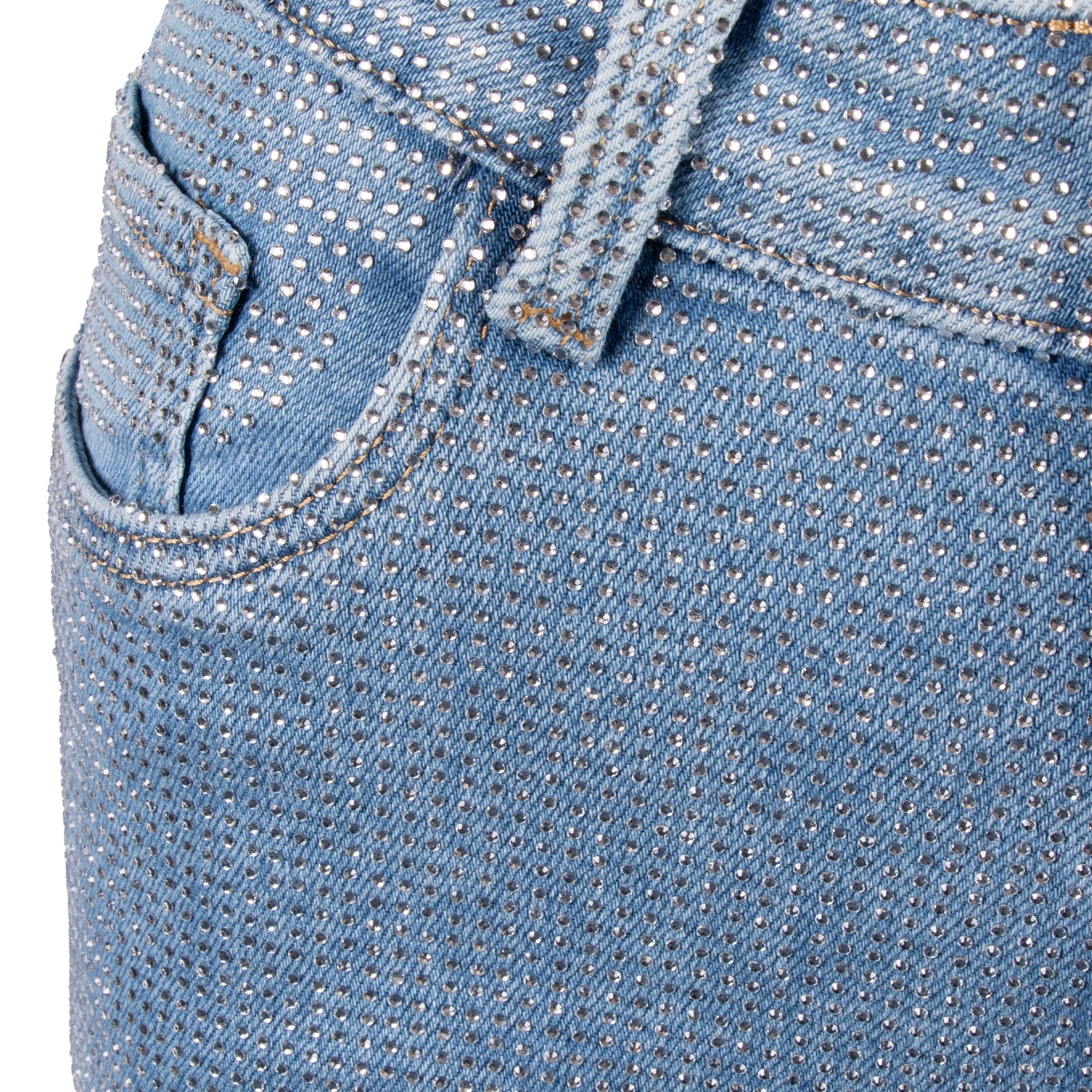 Womens Blue Full Embellished Wide Fit Jeans