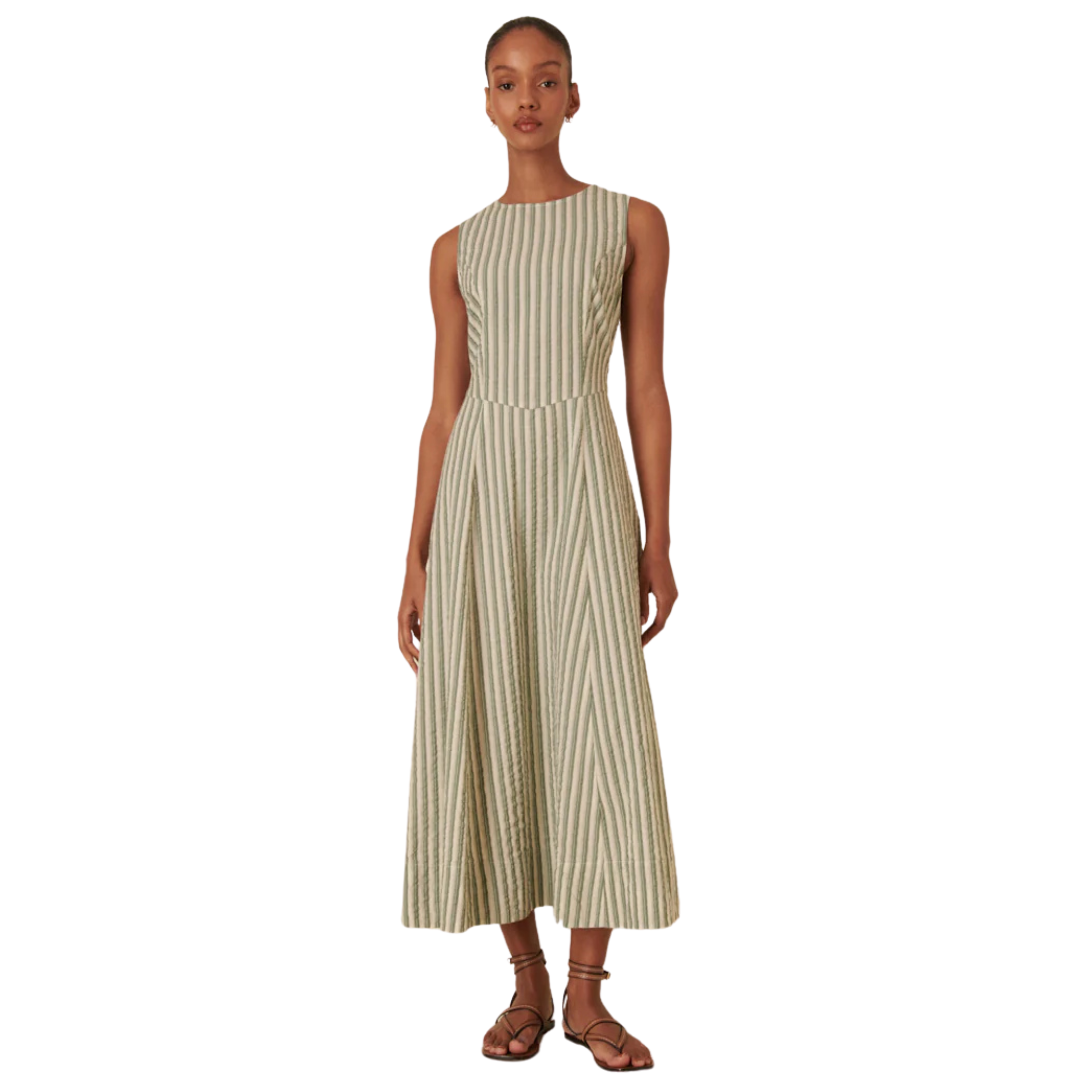 Womens Nobody's Child Green Stripe Cedar Seersucker Midi Dress