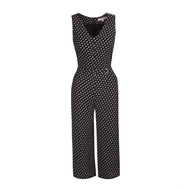 Womens Black Sliced Dot Belted Jumpsuit