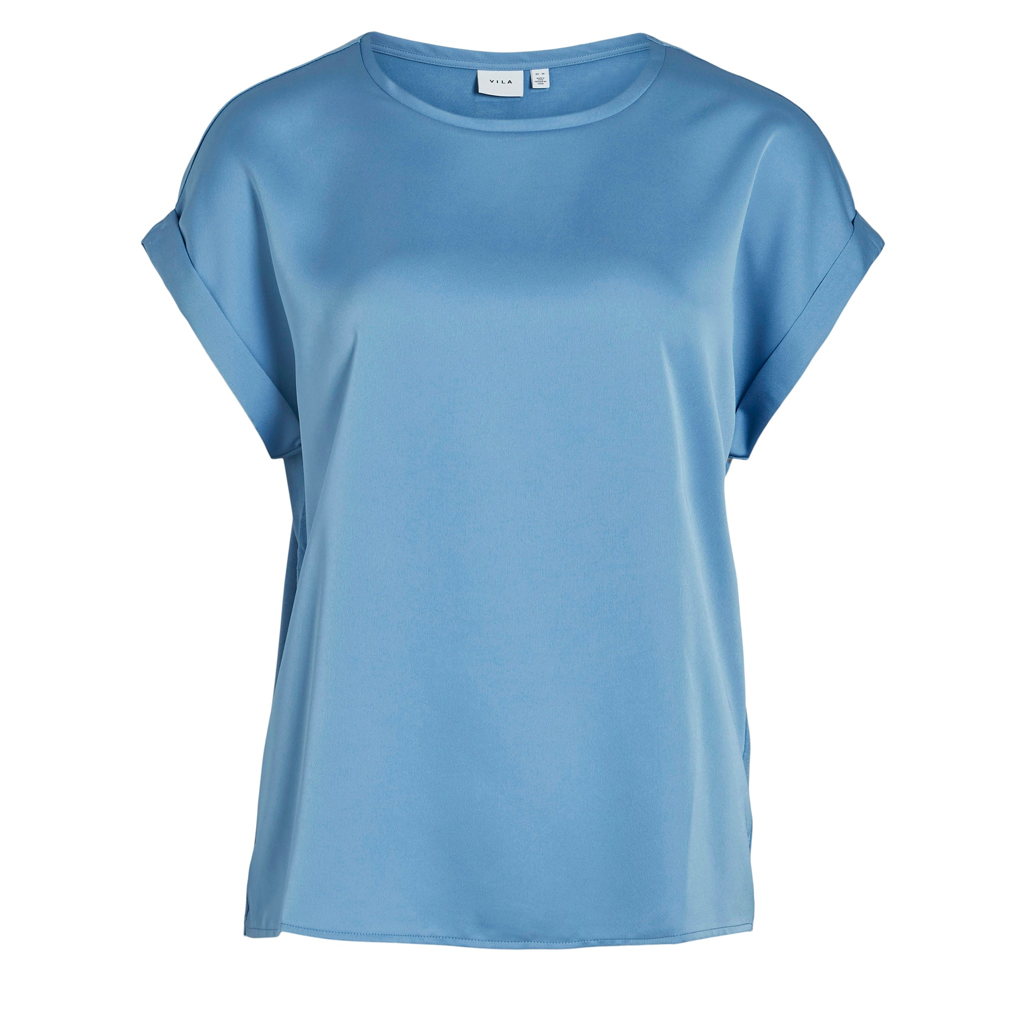 Womens Vila Blissful Blue Viellette Satin S/s Top