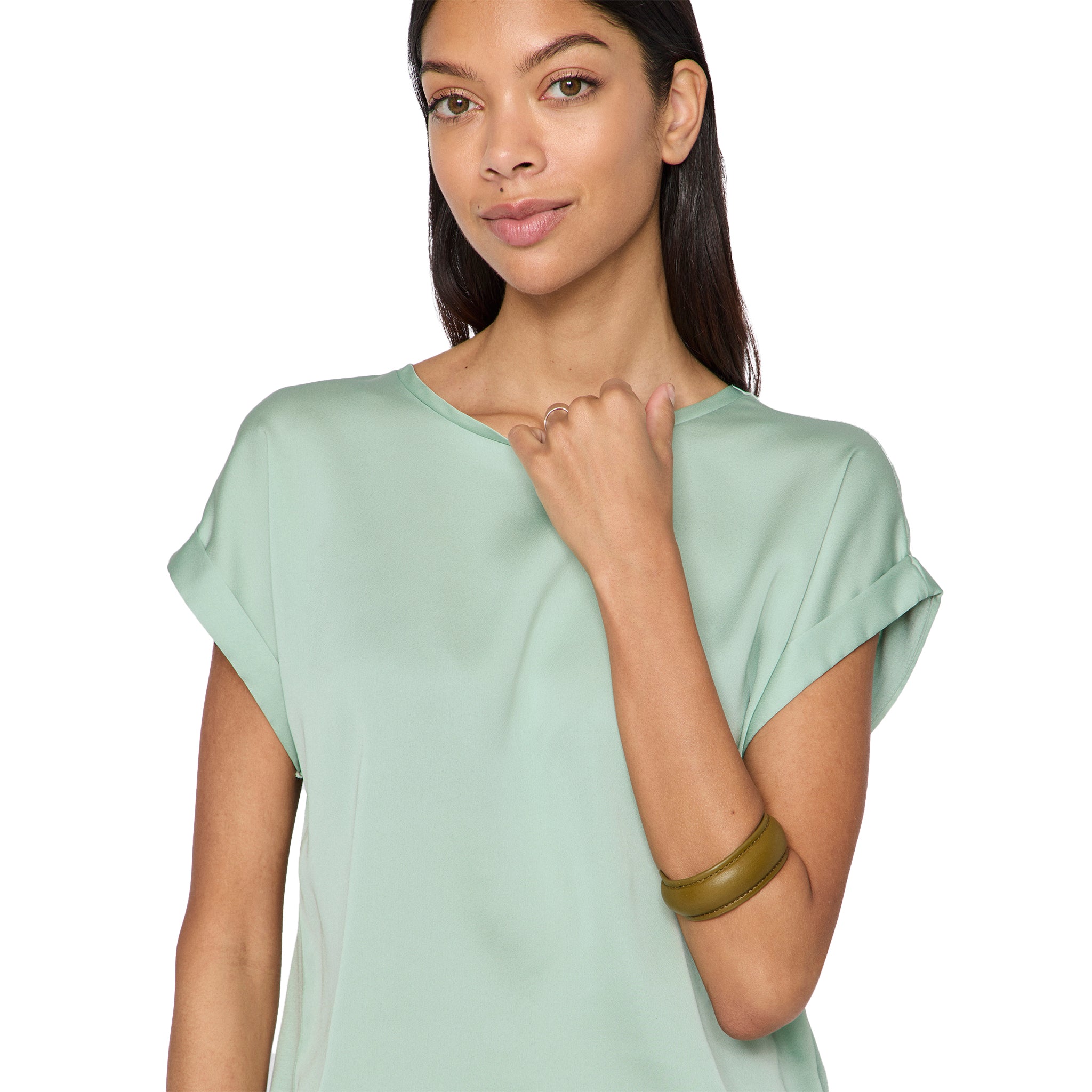 Womens Vila Silt Green Viellette Satin S/s Top