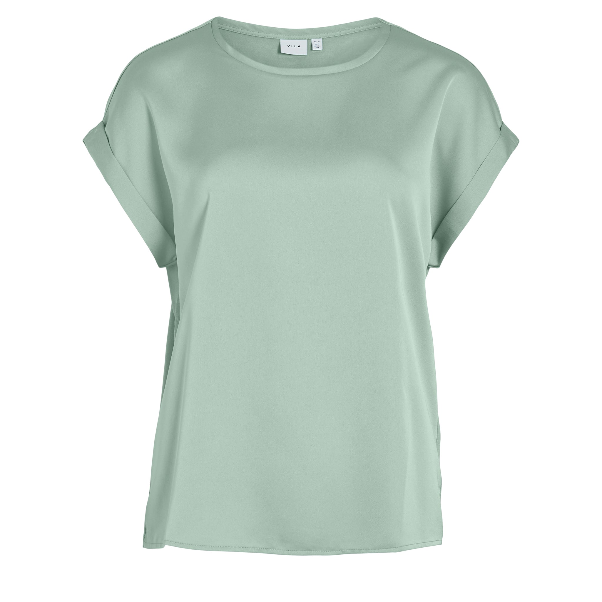 Womens Vila Silt Green Viellette Satin S/s Top