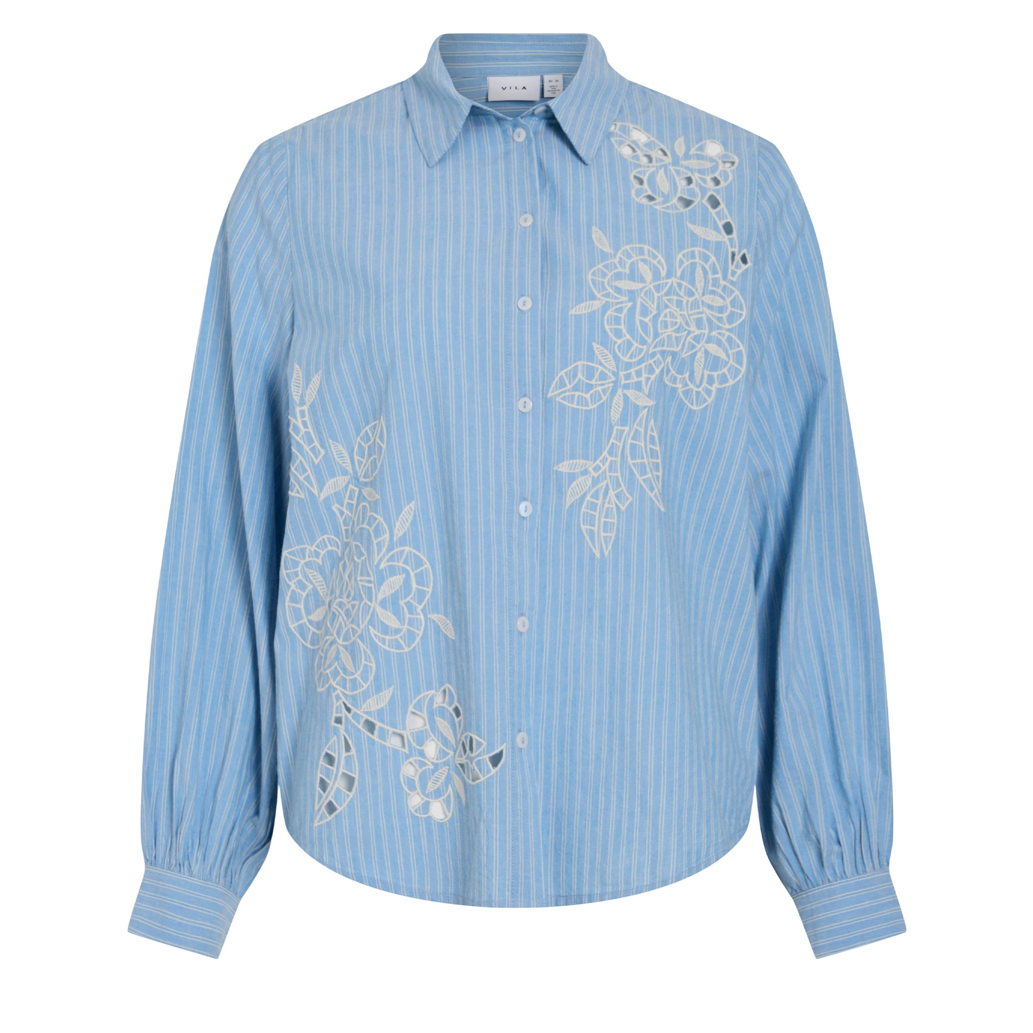 Womens Vila Blissful Blue Vicaspiana Embroidered Shirt