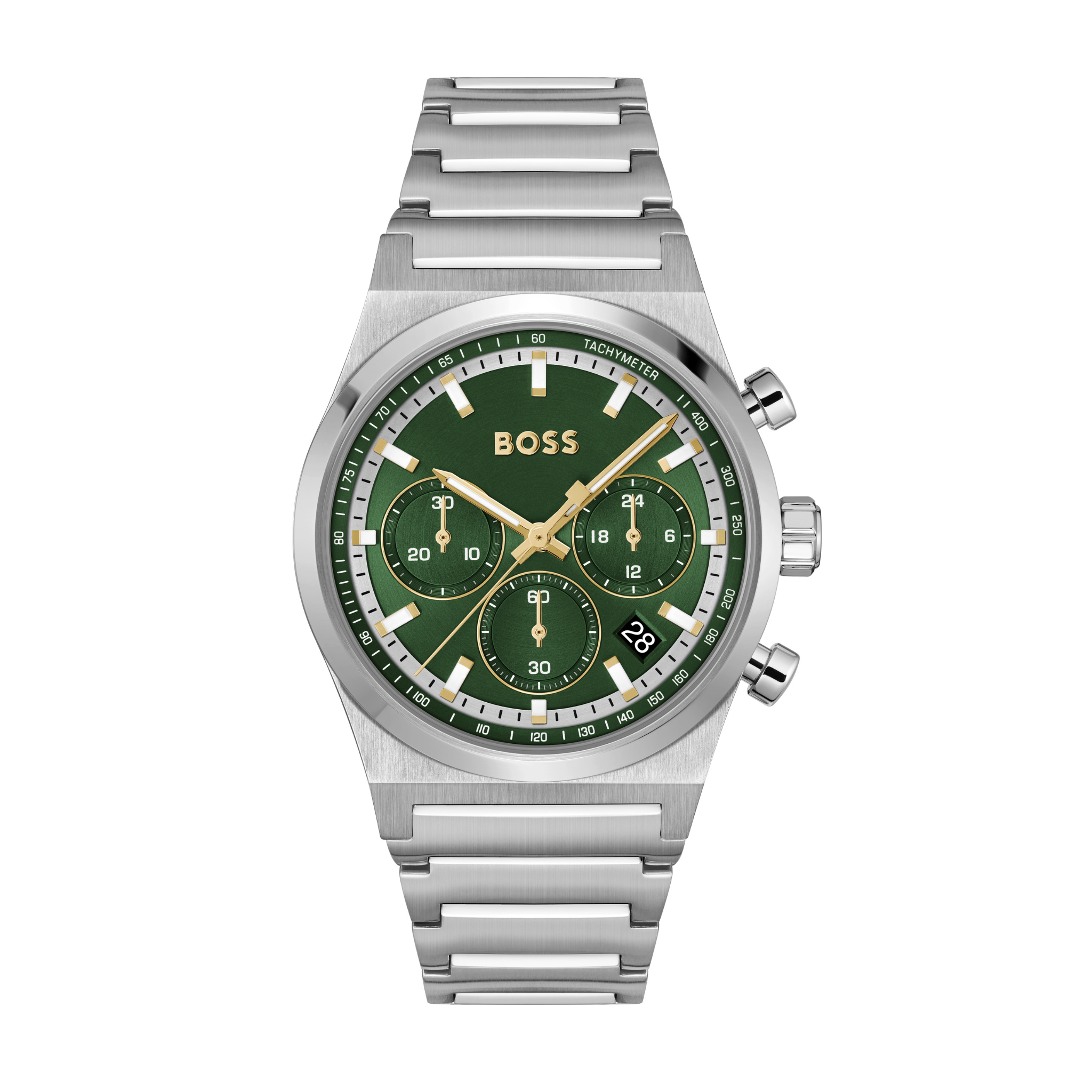 Mens BOSS Silver/Dark Green Candor Chrono Bracelet Watch