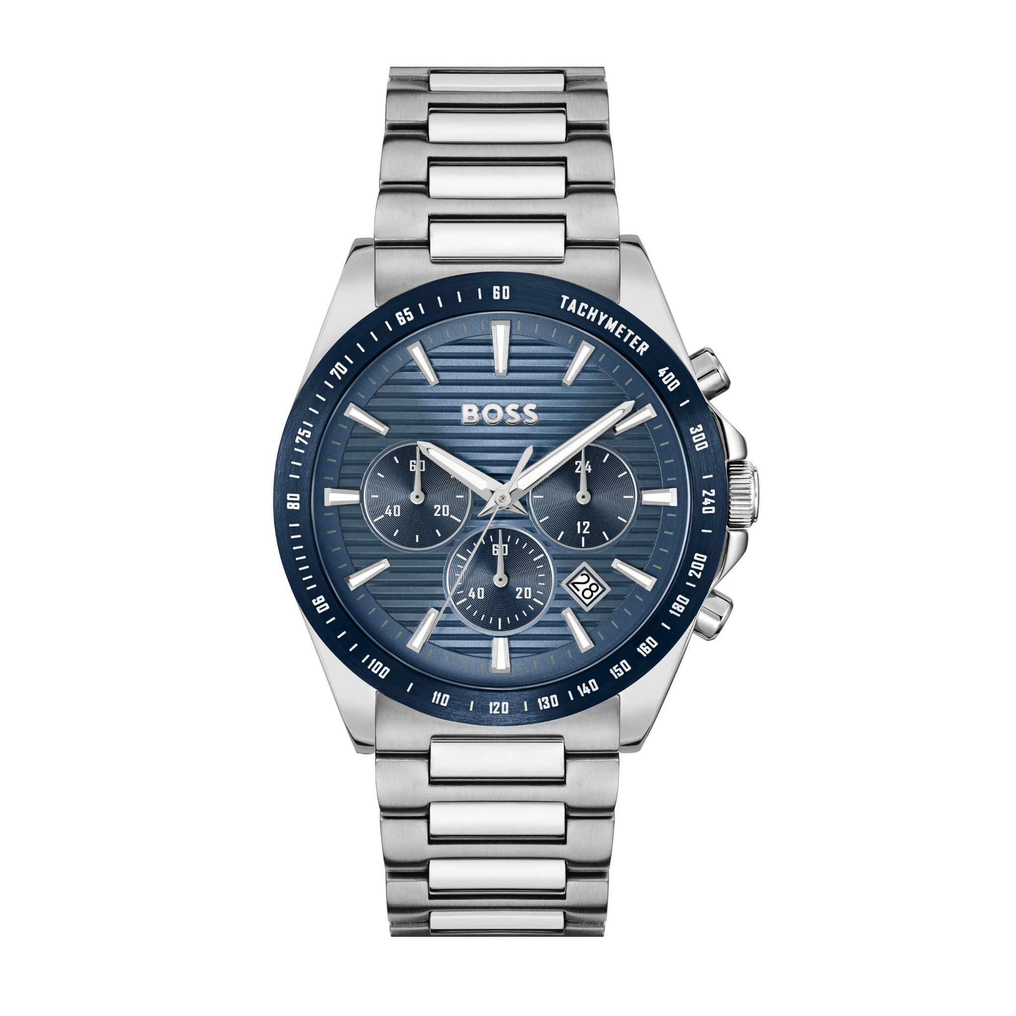 Mens BOSS Silver/Blue Strike Chrono Bracelet Watch