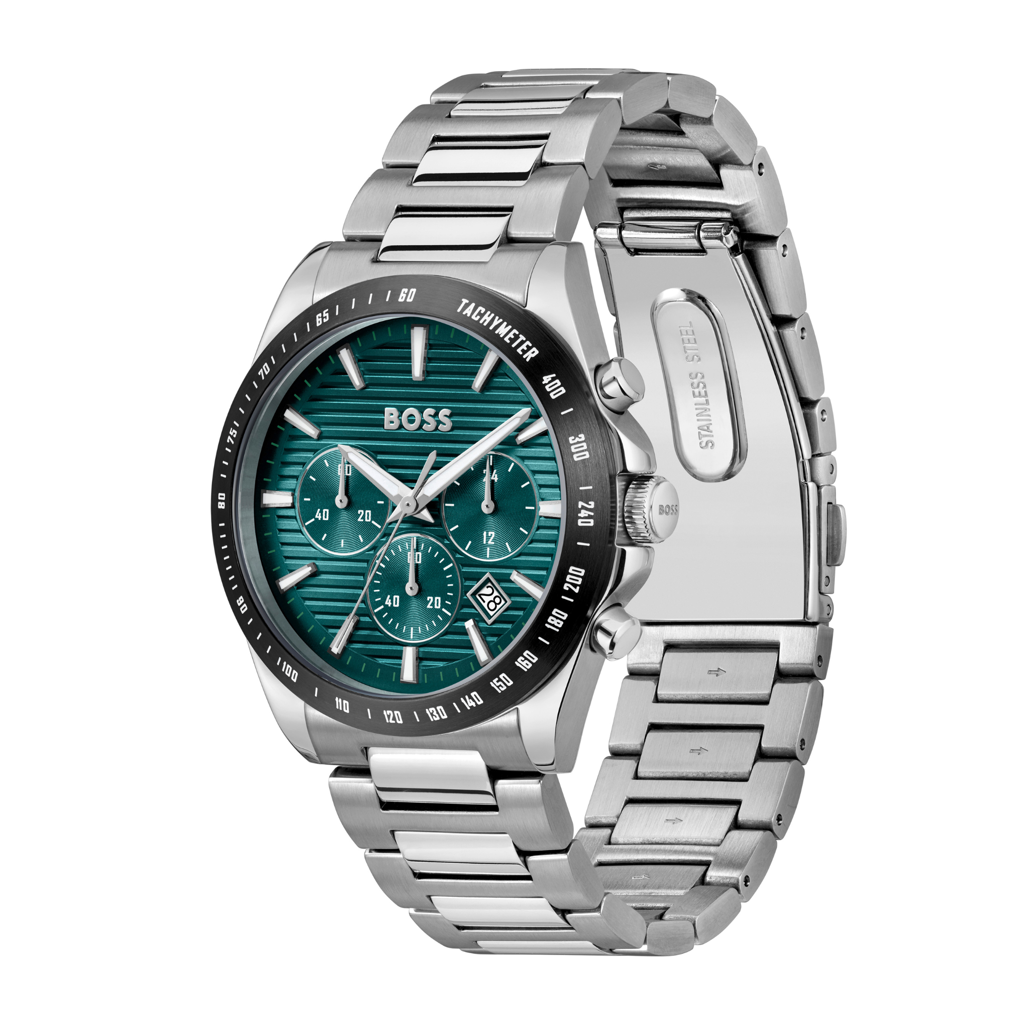 Mens BOSS Silver/Teal Strike Chrono Bracelet Watch