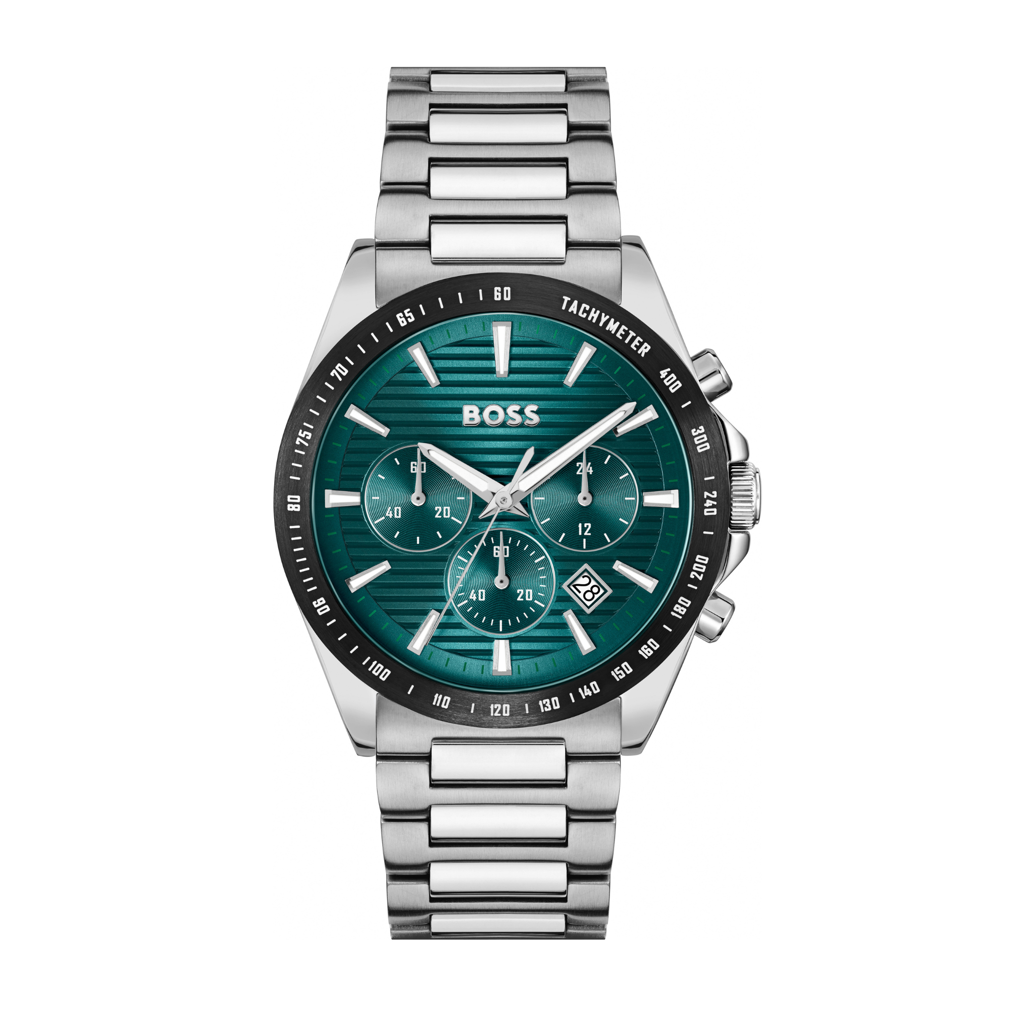 Mens BOSS Silver/Teal Strike Chrono Bracelet Watch