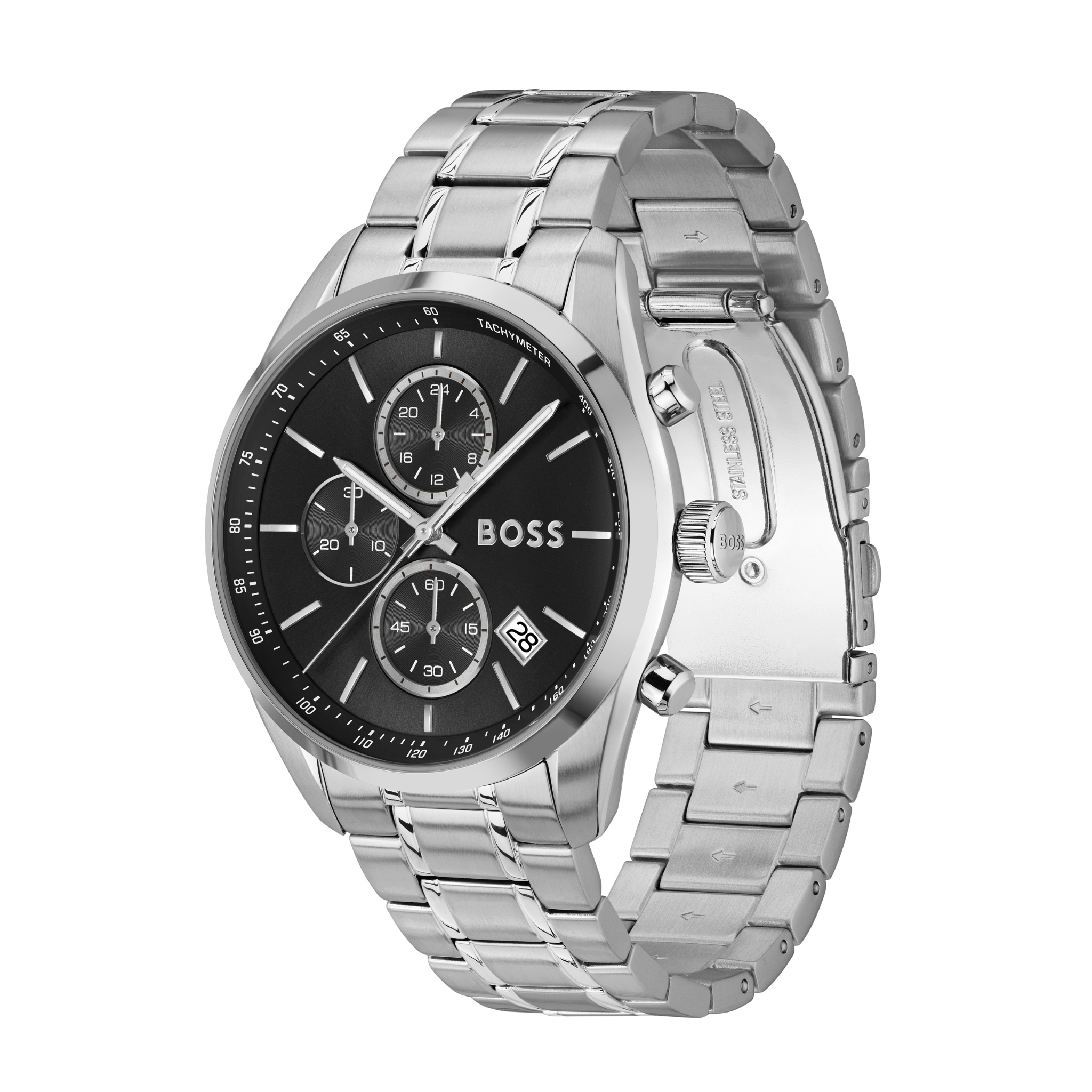 Mens BOSS Silver/Black Grand Prix 4.4 Bracelet Watch