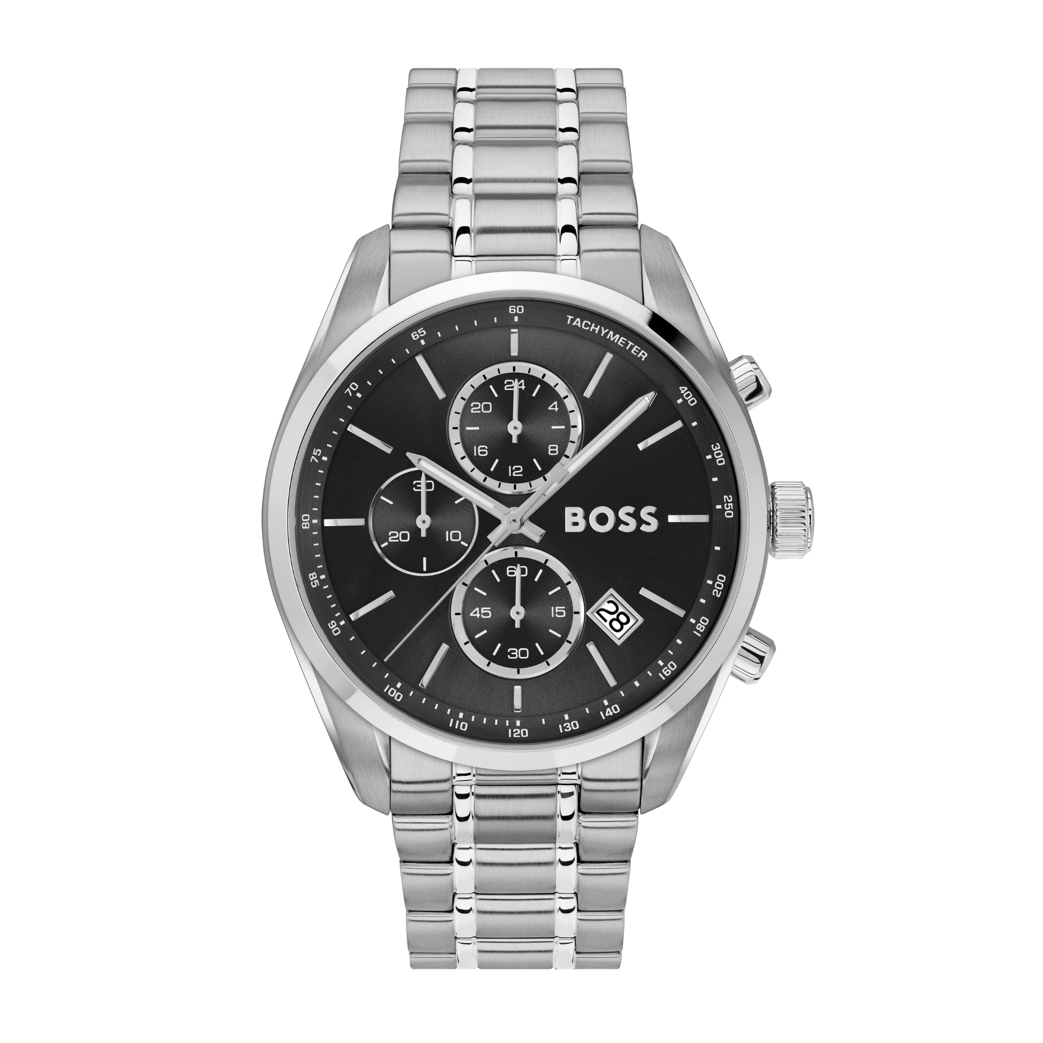 Mens BOSS Silver/Black Grand Prix 4.4 Bracelet Watch