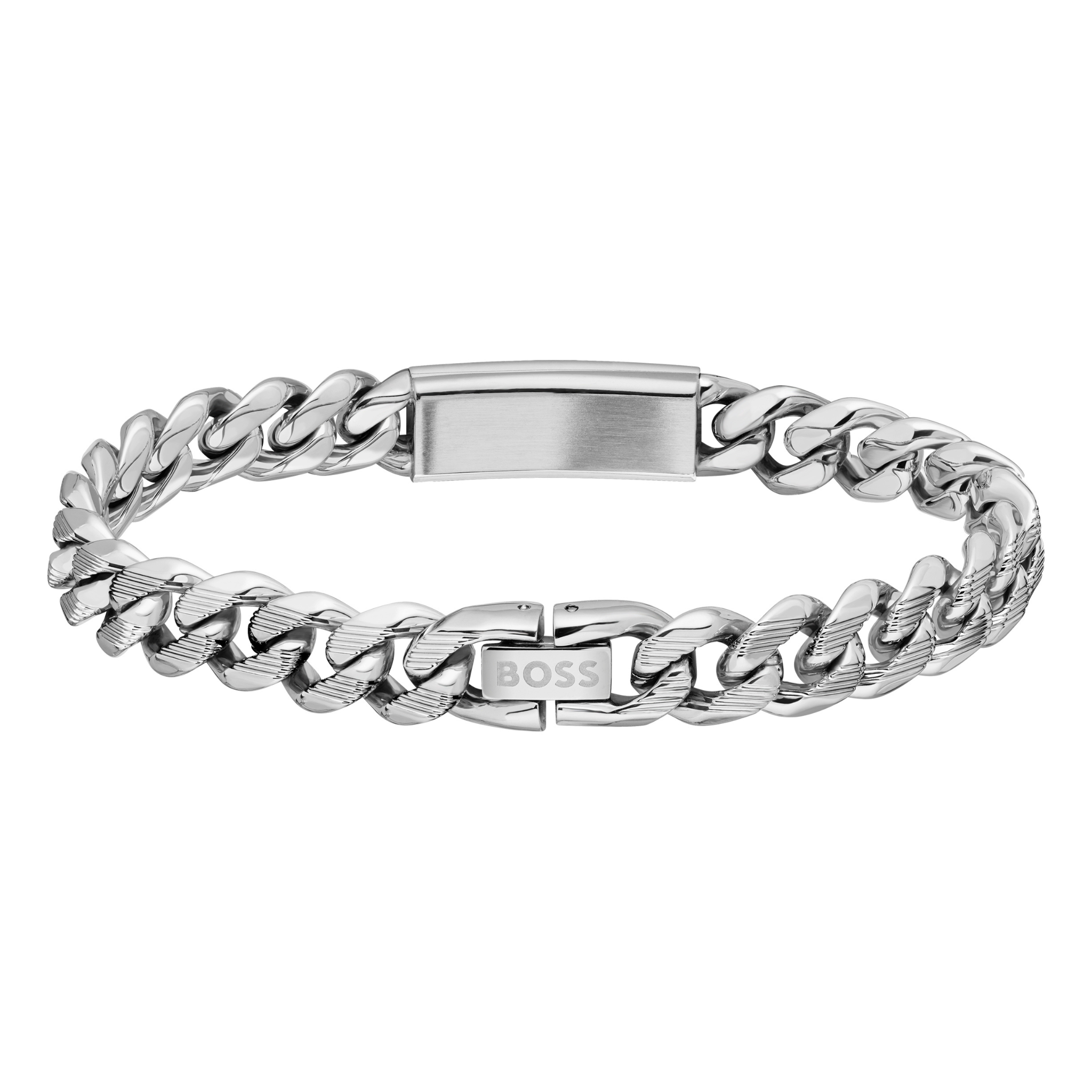 Mens BOSS Silver/Black Kassy Emblem Bracelet