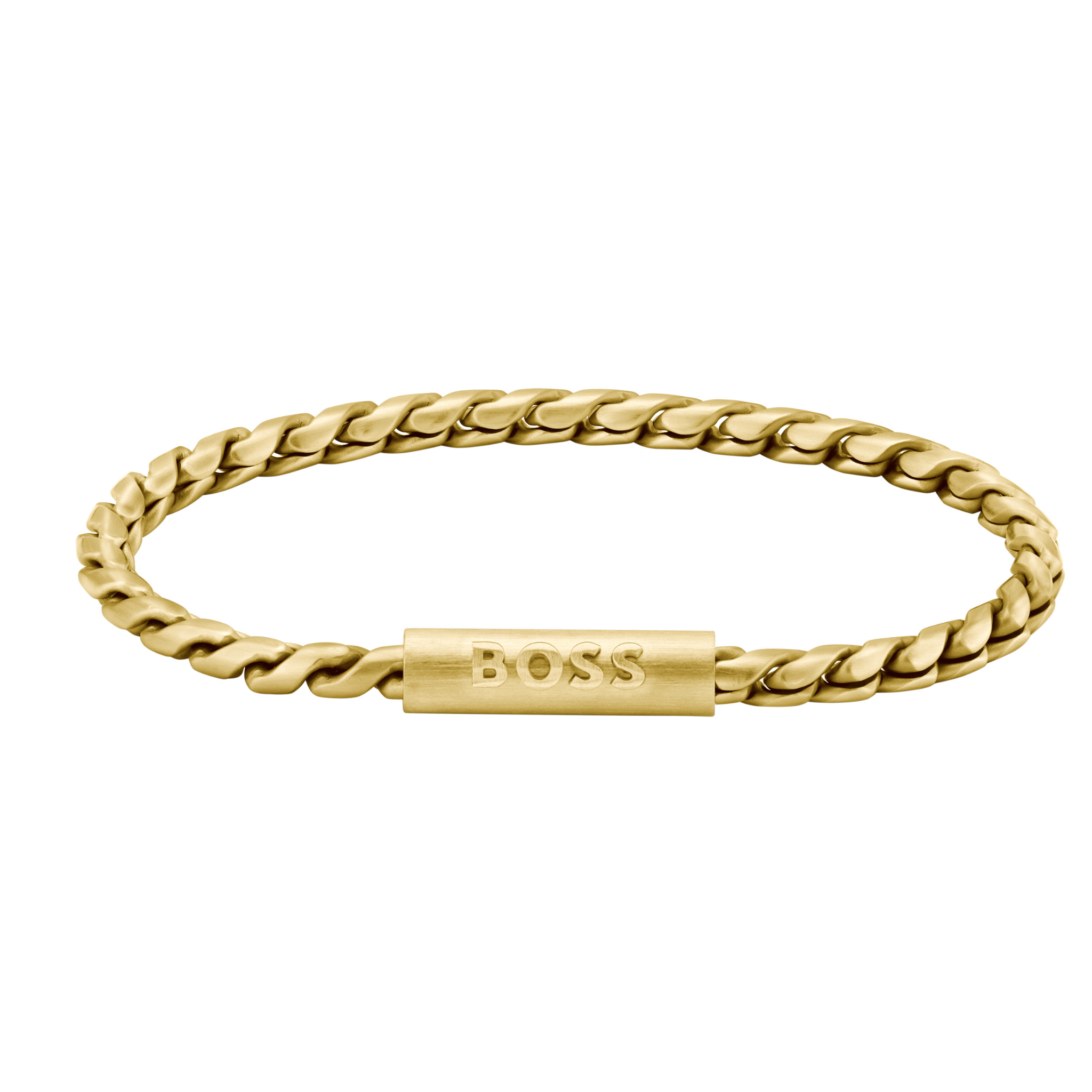 Mens BOSS Gold Doran Braided Metal Bracelet