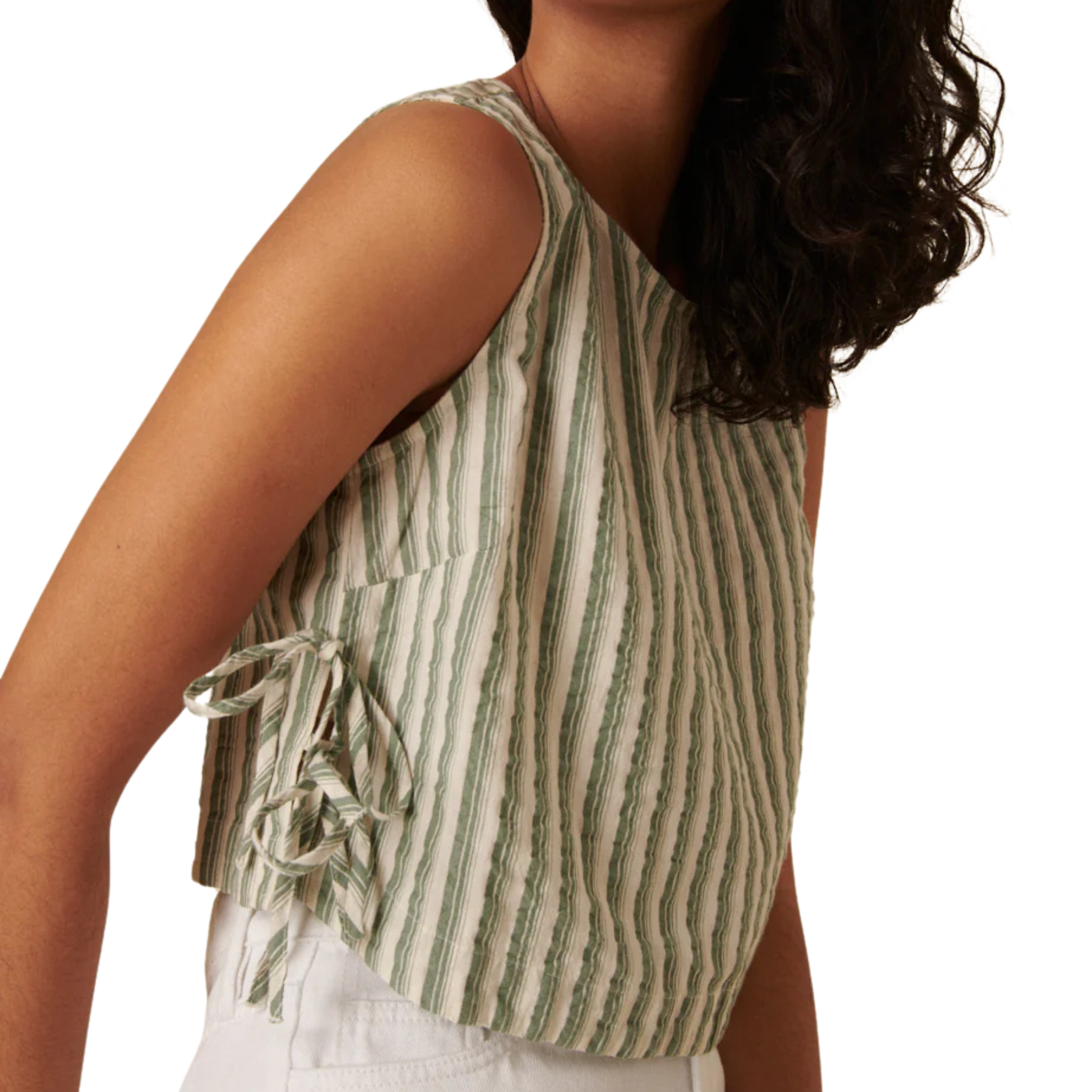 Womens Nobody's Child Beige Green Stripe Verity Co-ord Tank Top