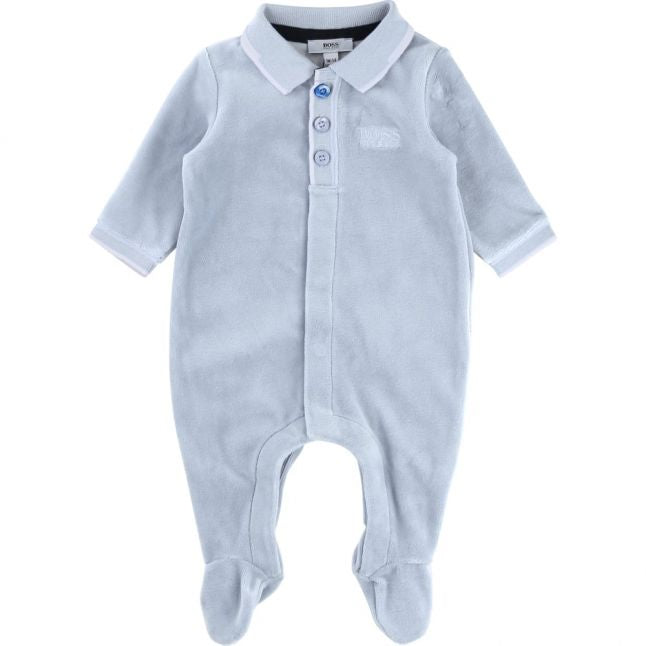 Baby Pale Blue Velour L/s Romper