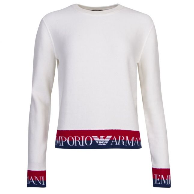 Womens White Logo Trim Knitted Top