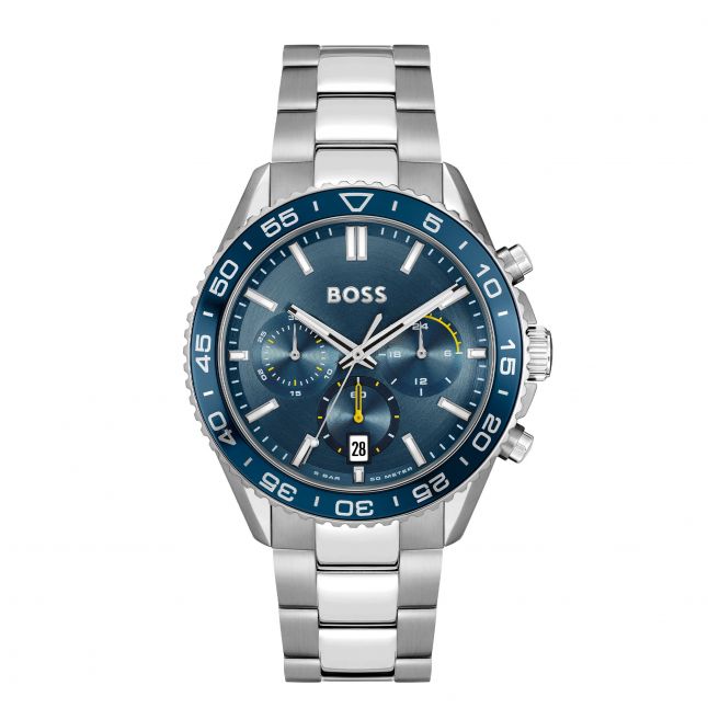 Mens Silver/Blue Runner Bracelet Strap Watch