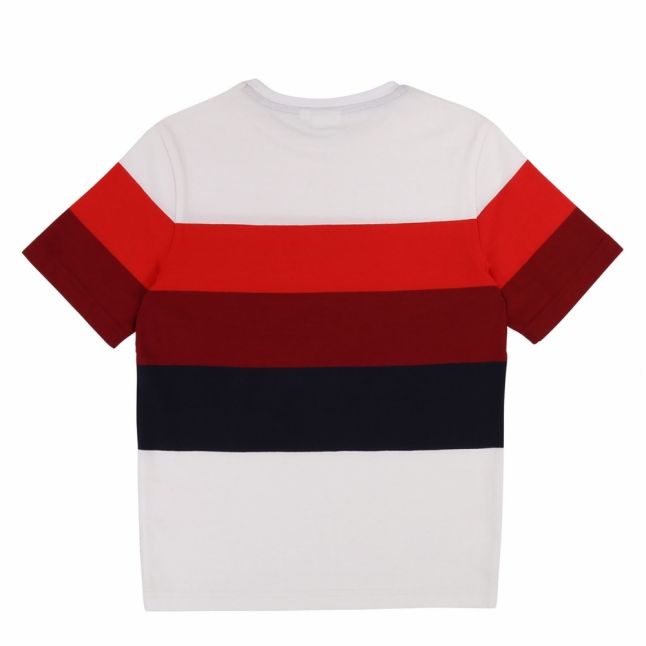 Boys White Red Multi Stripe Small Logo S/s T Shirt