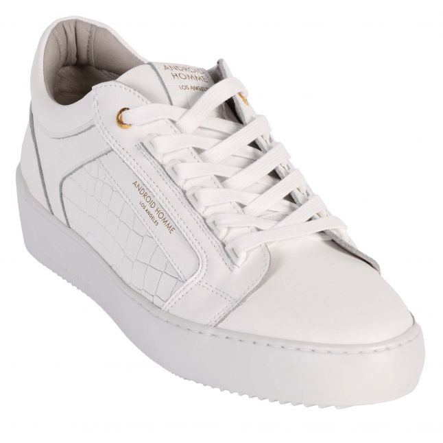 Mens White Leather Venice Caiman Croc Trainers