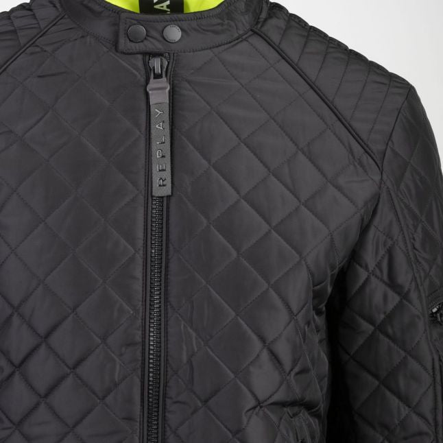 Mens Black Diamond Quilted Biker Jacket