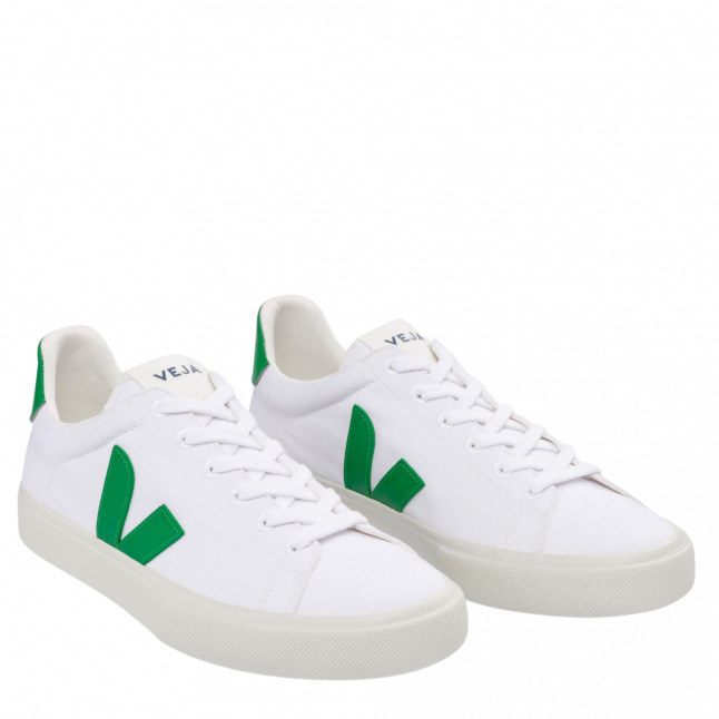 Mens White/Emeraude Campo Canvas Trainers