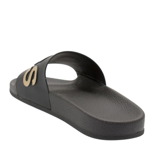 Mens Black/Gold Bay Logo Slides